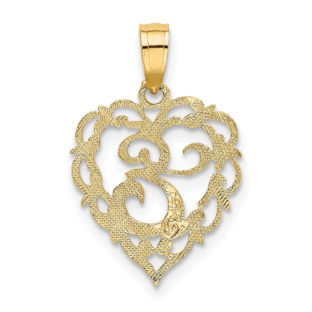 14K Yellow Gold Heart Shape Fancy Script Letter E Initial Charm Pendant