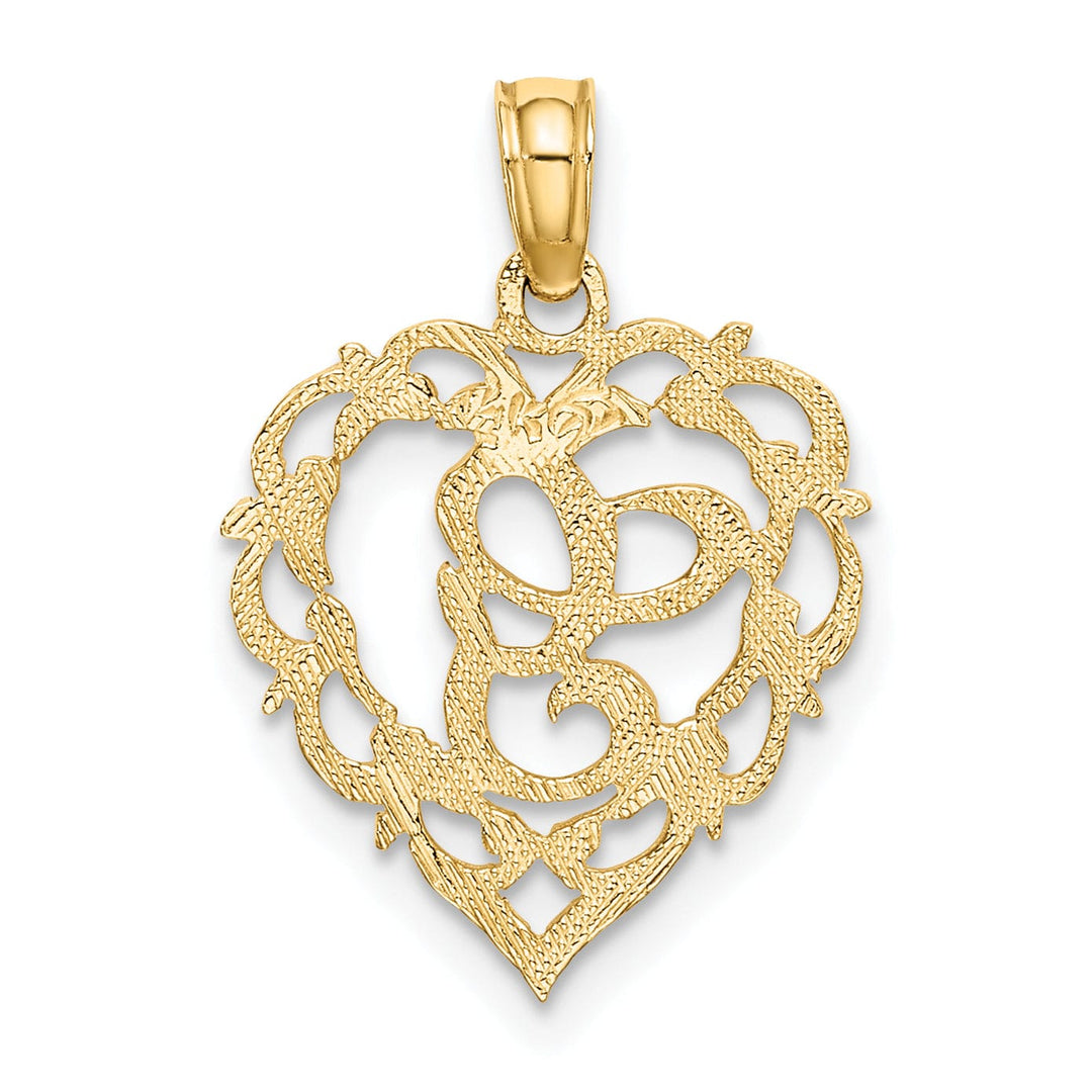 14K Yellow Gold Heart Shape Fancy Script Letter G Initial Charm Pendant