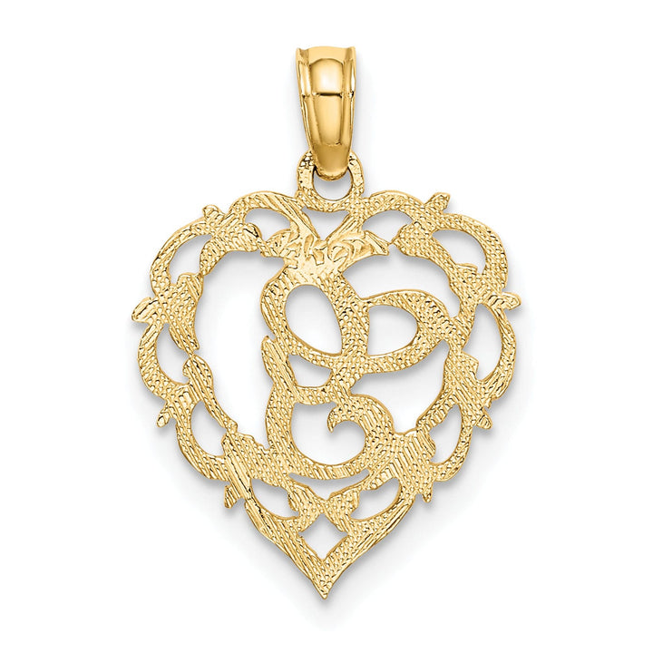 14K Yellow Gold Heart Shape Fancy Script Letter G Initial Charm Pendant