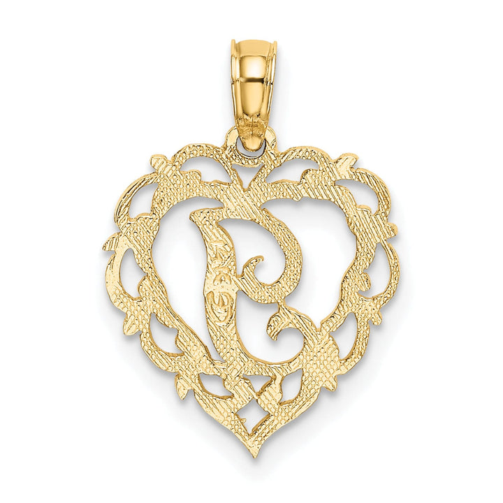 14K Yellow Gold Heart Shape Fancy Script Letter I Initial Charm Pendant