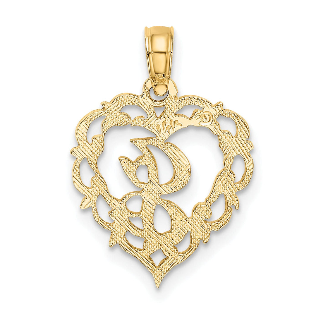 14K Yellow Gold Heart Shape Fancy Script Letter J Initial Charm Pendant