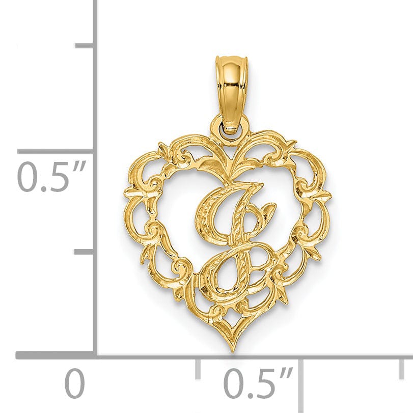 14K Yellow Gold Heart Shape Fancy Script Letter J Initial Charm Pendant