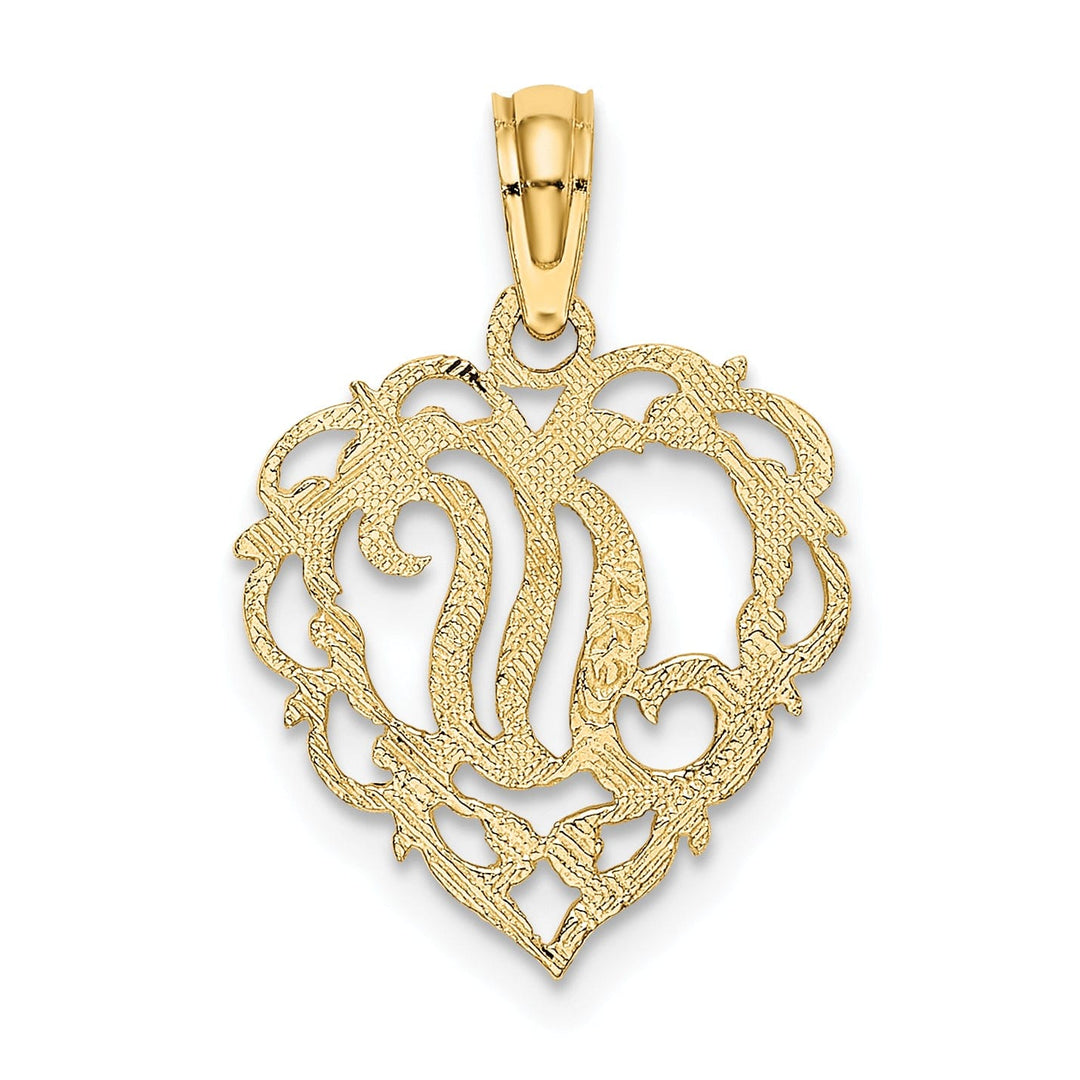 14K Yellow Gold Heart Shape Fancy Script Letter N Initial Charm Pendant