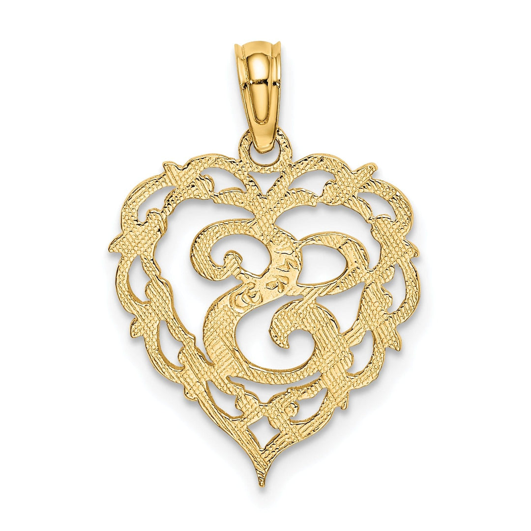 14K Yellow Gold Heart Shape Fancy Script Letter S Initial Charm Pendant