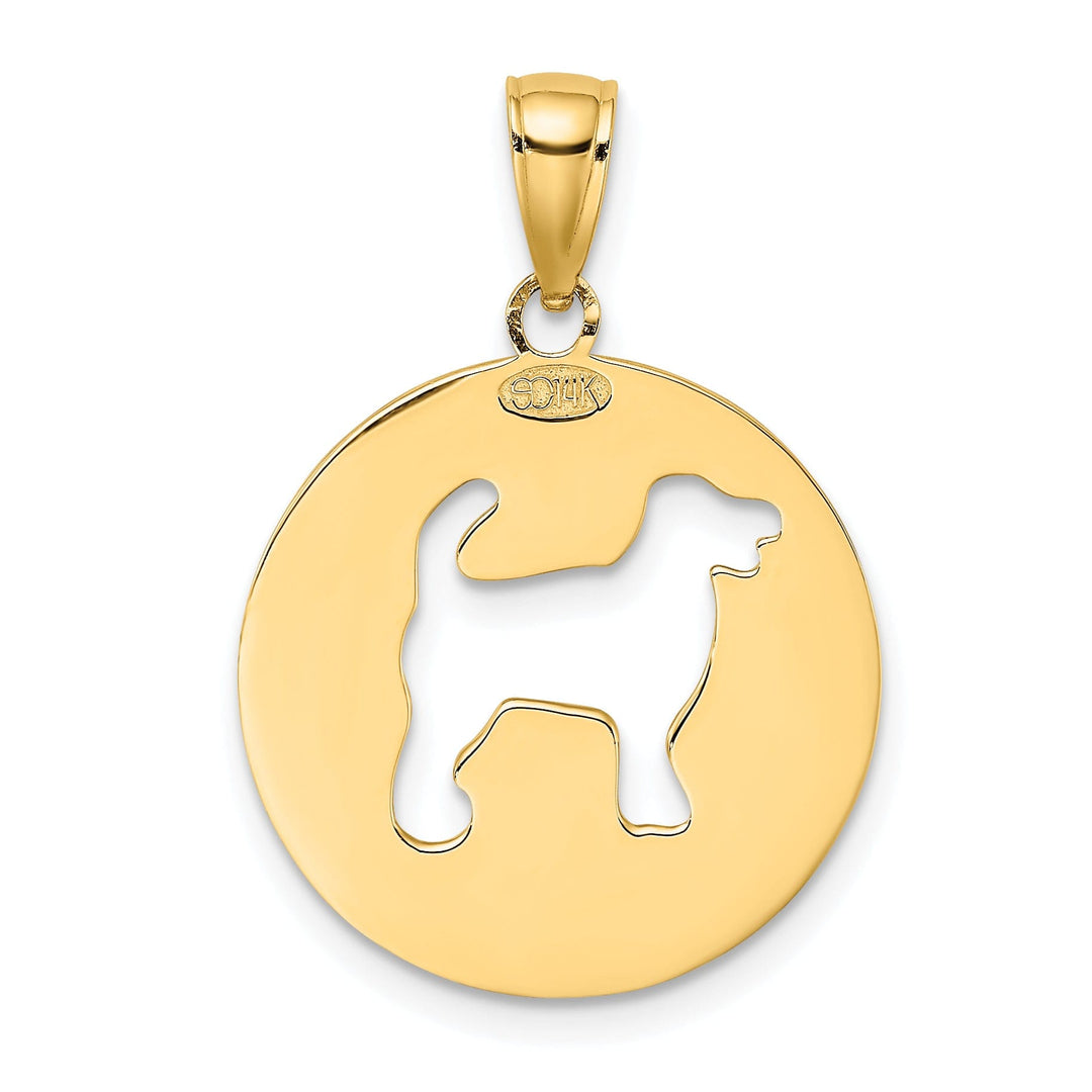 14K Yellow Gold Polished Finish Flat Back Circle Shape MY BEST FRIEND with Dog Charm Pendant