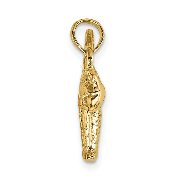 14K Yellow Gold Textured Polished Finish 3-Dimensional Arch Back and Raised Tail Cat Charm Pendant