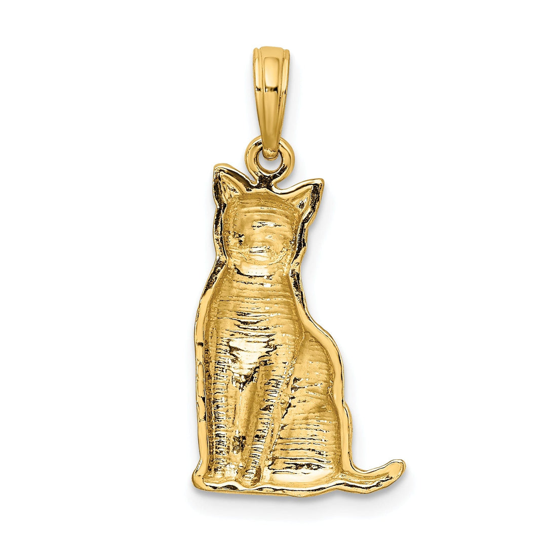 14K Yellow Gold Polished Textured Finish Sitting Cat Charm Pendant