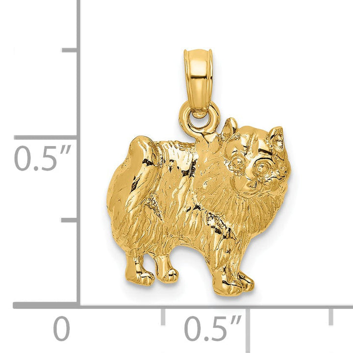 14k Yellow Gold Textured Polished Finish Pomeranian Dog Charm Pendant