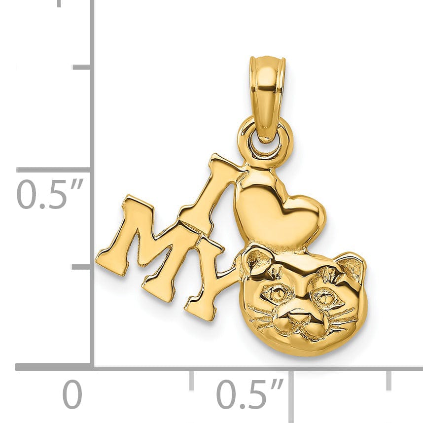 14k Yellow Gold Solid Polished Finish I HEART MY CAT Talking Charm Pendant