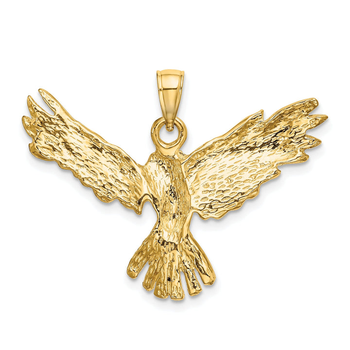 14K Yellow Gold Texture Polished Finish Eagle Flying Charm Pendant