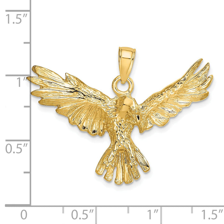 14K Yellow Gold Texture Polished Finish Eagle Flying Charm Pendant