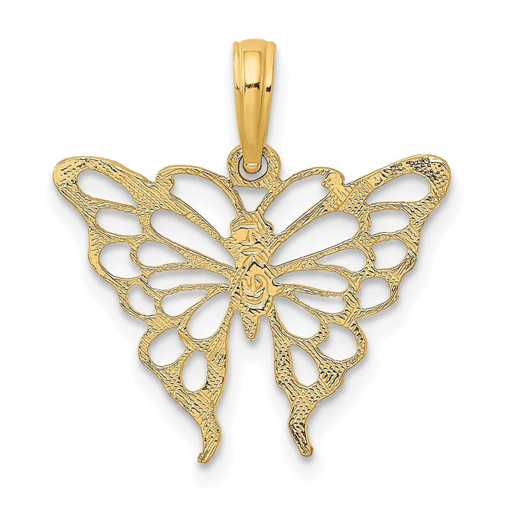 14k Yellow Gold Textured Back Textured Solid Polished Finish Butterfly Charm Pendant