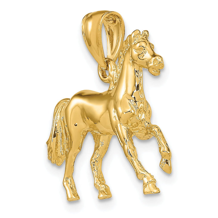 14K Yellow Gold Solid Polished Finish 3-Dimensional Horse Charm Pendant