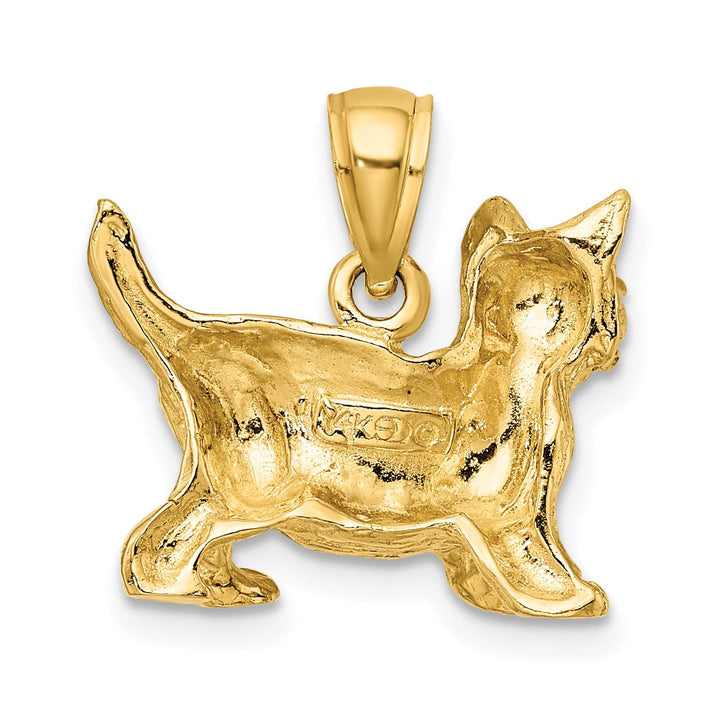 14K Yellow Gold Open Back Textured Polished Finish Cat Standing with Raised Tail Charm Pendant