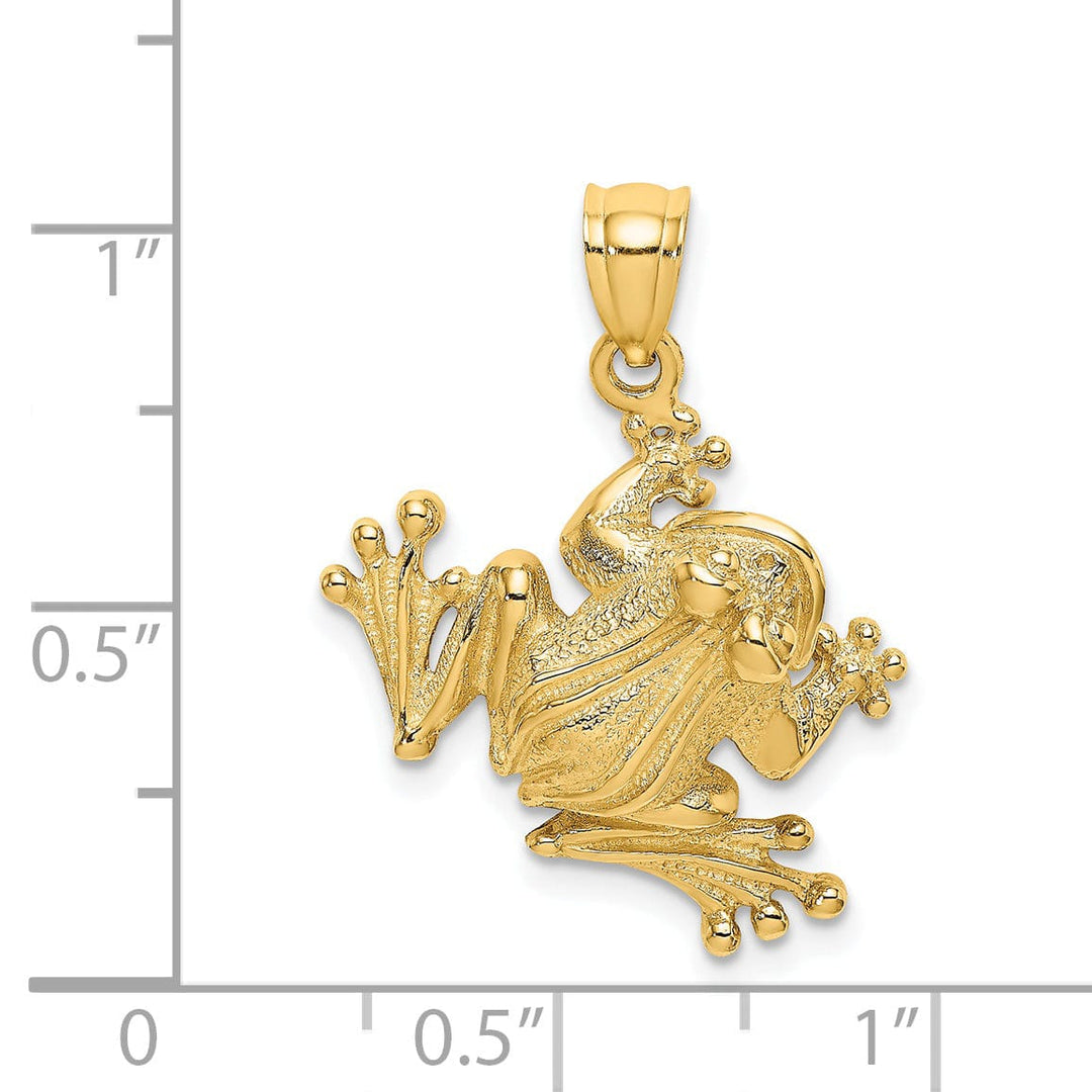 14K Yellow Gold Polished Textured Finish 2-Dimensional Frog Sitting Design Charm Pendant