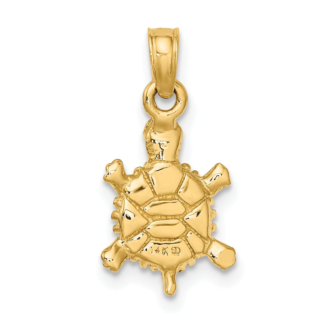 14K Yellow Gold 3D Solid Casted Textured and Polished Finish Land Turtle Charm Pendant