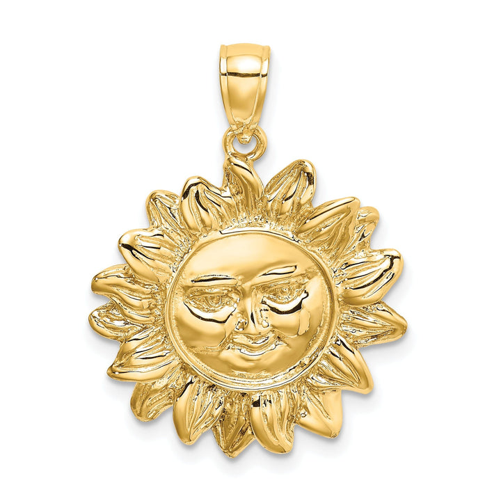 14K Yellow Gold Polished Finish Smiling Sun Face Charm Pendant