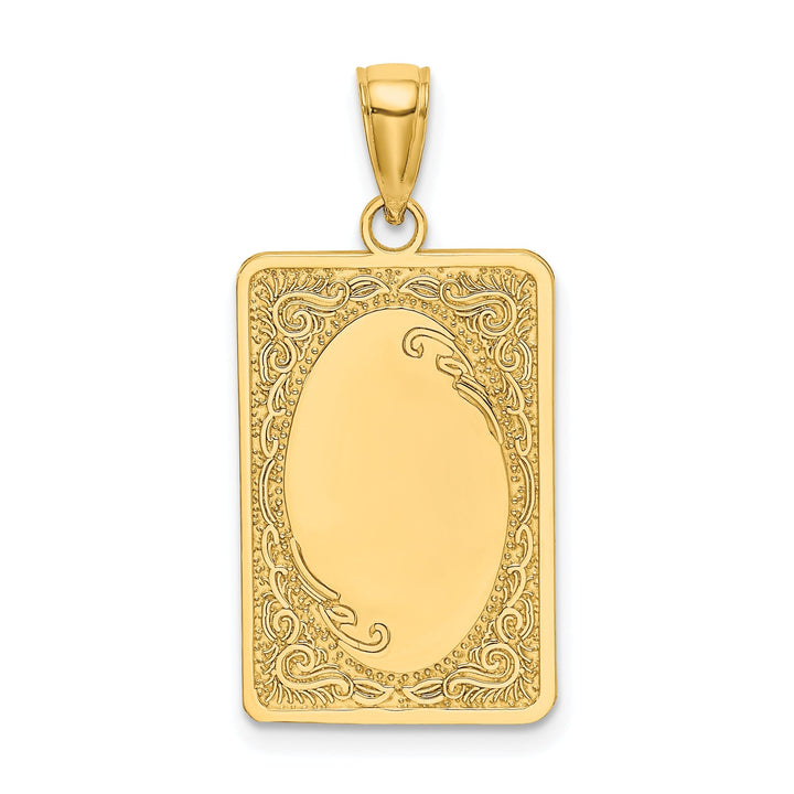 14K Yellow Gold Solid Polished Finish Rectangular Design Engraveable Oval Center Pendant