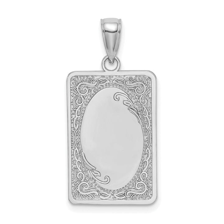 14K White Gold Solid Polished Finish Rectangular Design Engraveable Oval Center Pendant