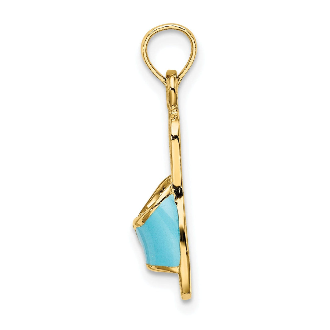 14k Yellow Gold 3-Dimensional Polished Aqua Color Enamel Finish Summer Slipper Charm Pendant