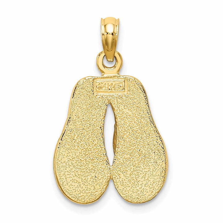 14k Yellow Gold 3-Dimensional Polished Pink Color Enamel Finish Double Flip-Flop Sandal Charm Pendant