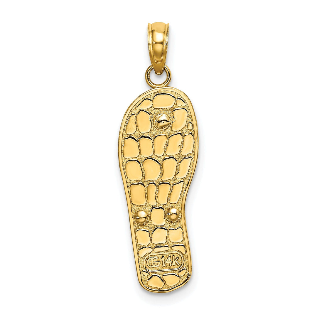 14K Yellow Gold, White Rhodium Fuschia white Flowers Aqua Enamel Finish 3-Dimensional Flip-Flop Sandle Charm Pendant