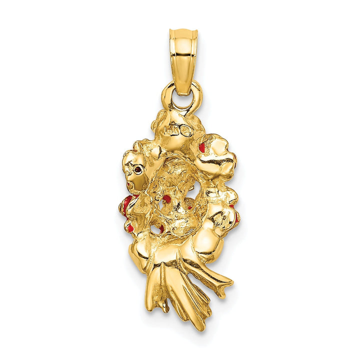 14k Yellow Gold Open Back Solid Polished Finish Enameled Bouquet of Red Roses Charm Pendant