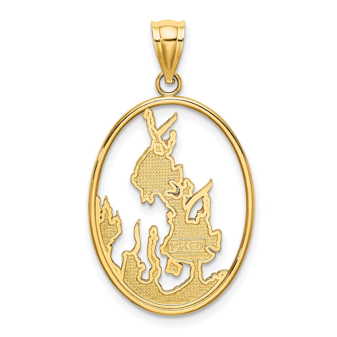 14K Yellow Gold Polished Mutli-Color Enamel Finish Oval Shape Angelfish In Underwater Scene Charm Pendant