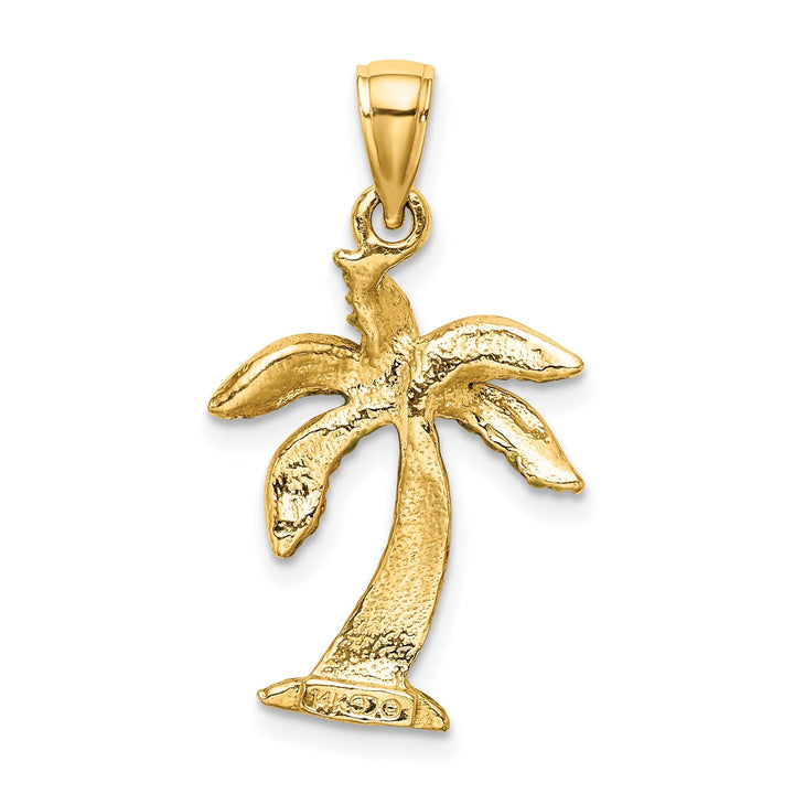 14K Yellow Gold Closed Back Solid Multi-Color Enamel Finish Palm Tree Charm Pendant