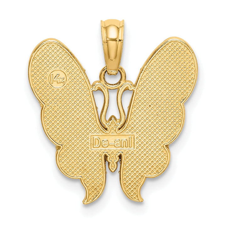 14K Yellow Gold Solid Textured Back Polished Finish with Multi-Color Enamel Butterfly Charm Pendant