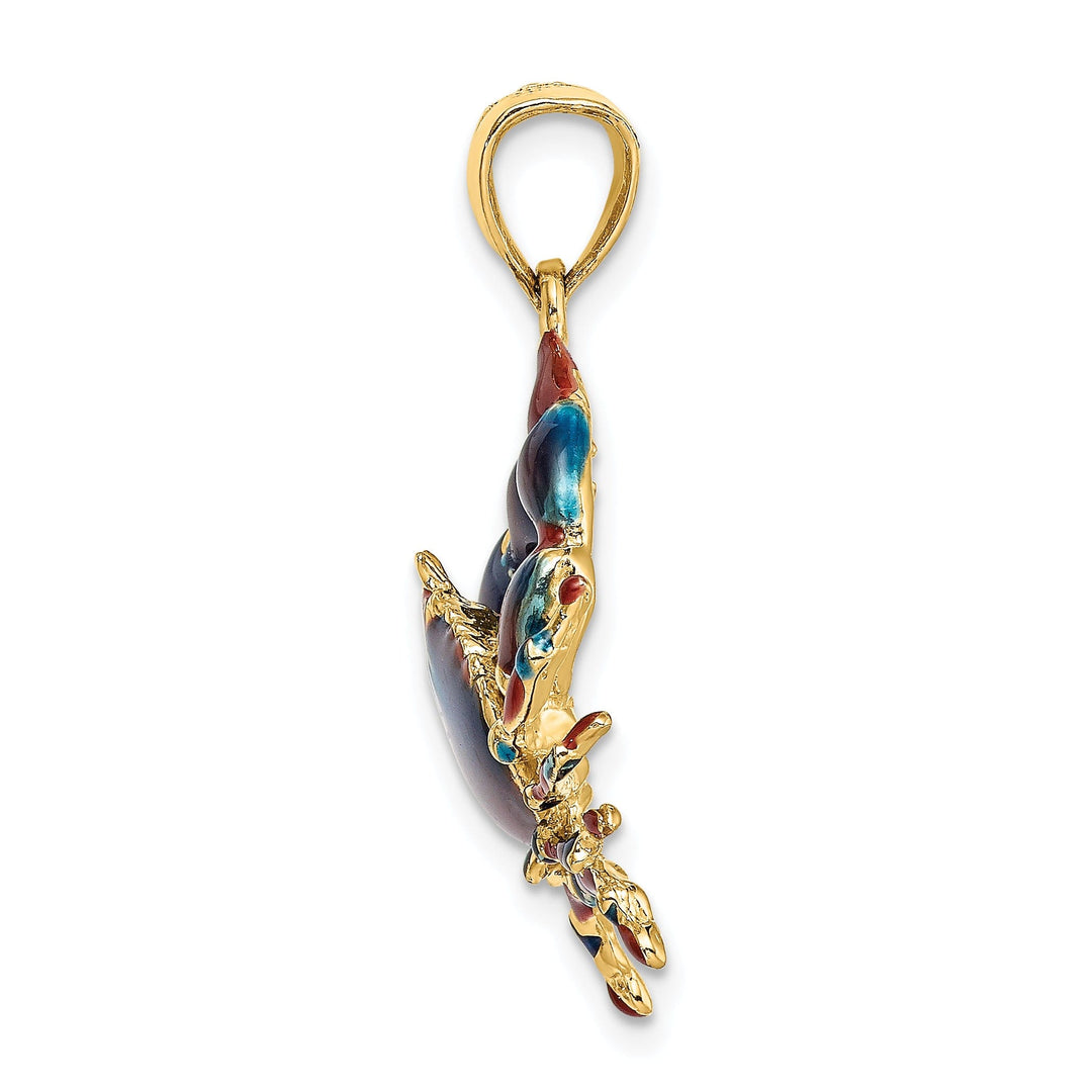 14K Yellow Gold Polished Blue Claw Enamel Finish Stone Crab Charm Pendant