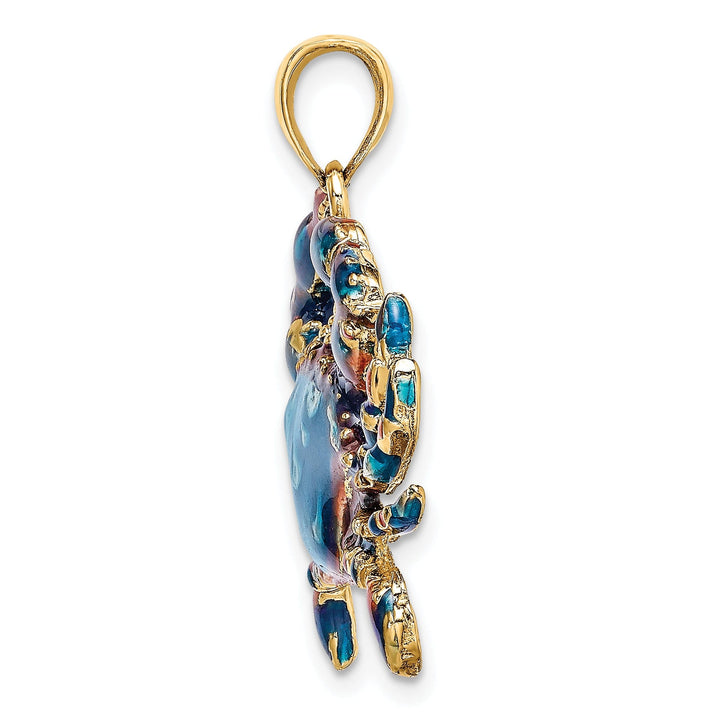 14K Yellow Gold Polished Enamel Finish Blue Claw Crab Charm Pendant