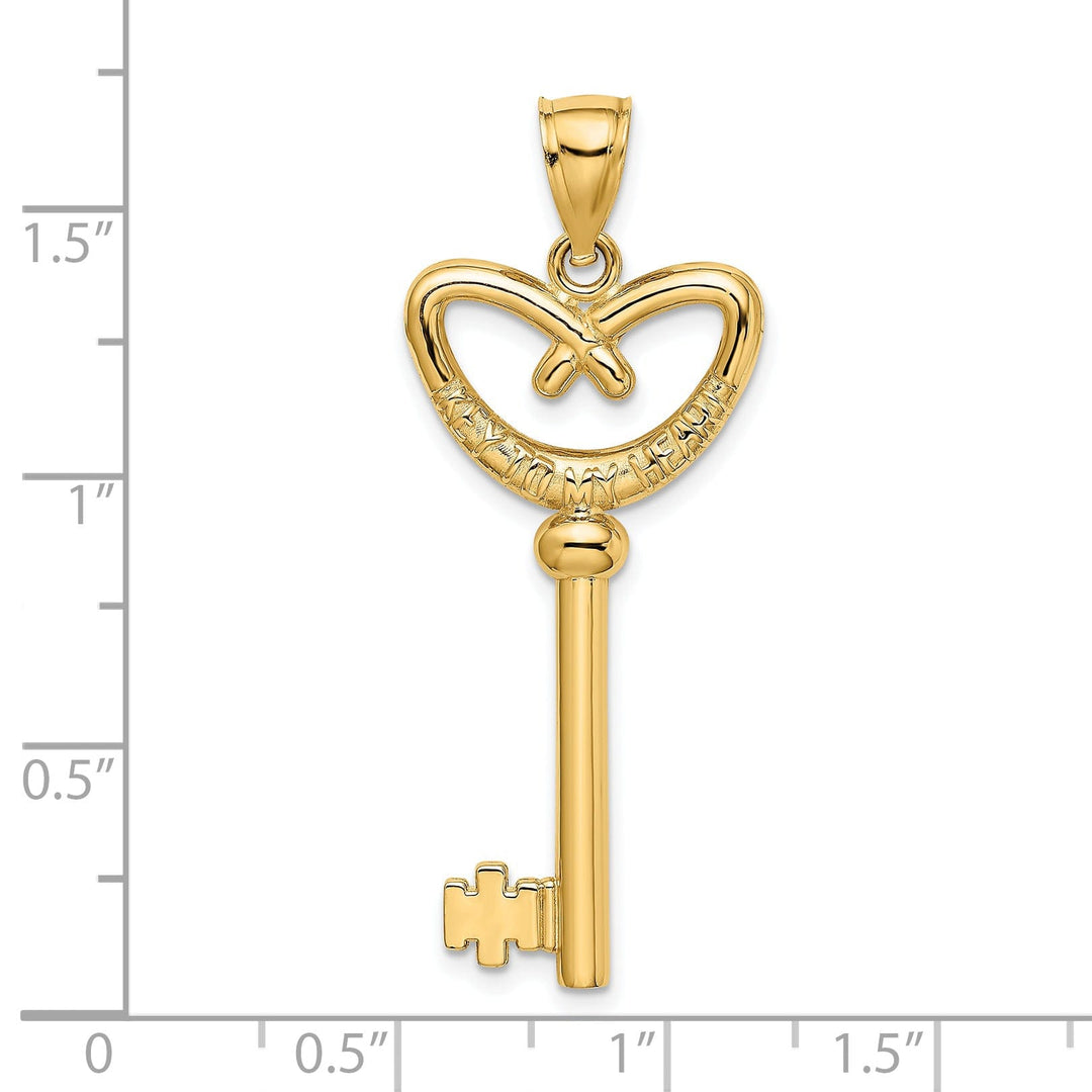 14K Yellow Gold Polished Finish 3-D Key To My Heart Key Charm Pendant