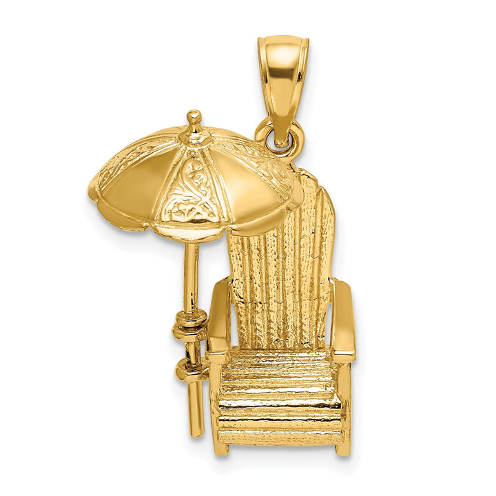 14K Yellow Gold Polished Finish 3-Dimensional Beach Chair with Umbrella Charm Pendant