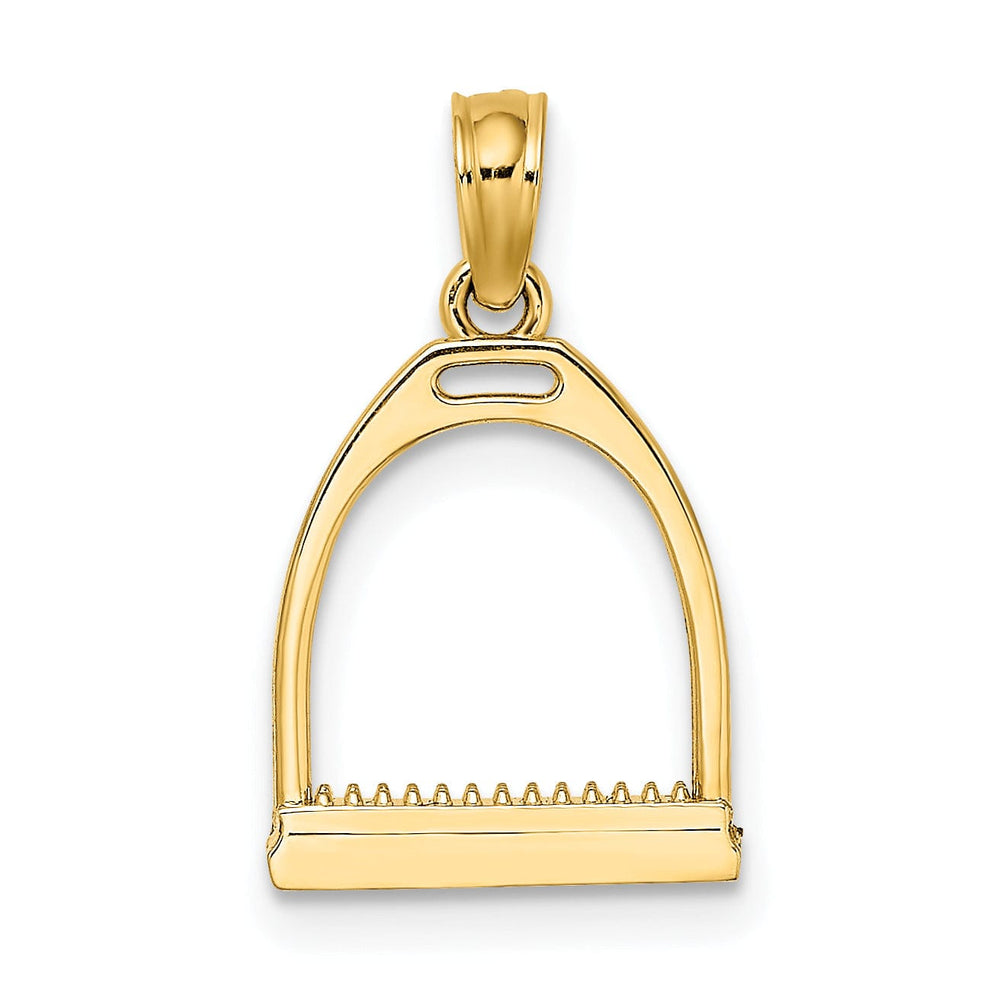 14K Yellow Gold Polished Finish 3-Dimensional Small Horse Stirrup Charm Pendant