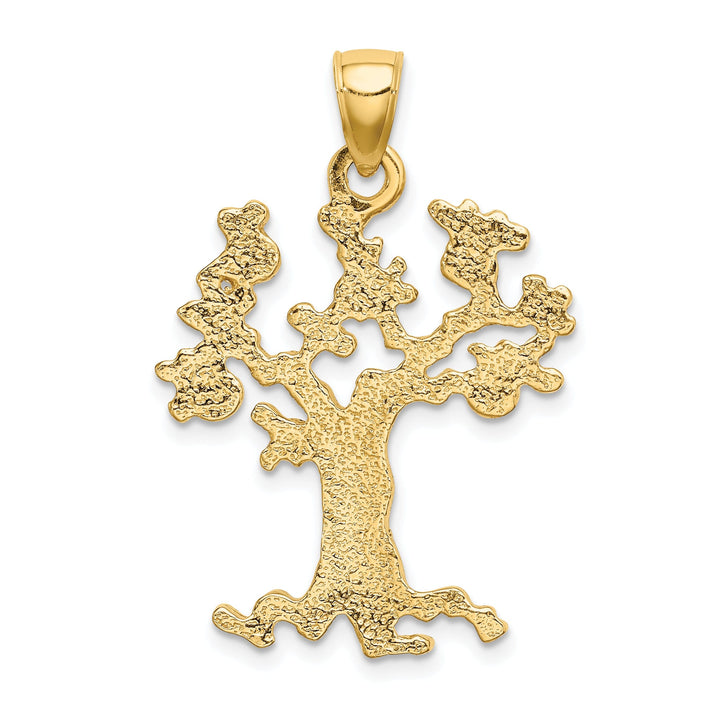 14K Yellow Gold Textured Polished Finish Cut-Out Design Money Tree Charm Pendant