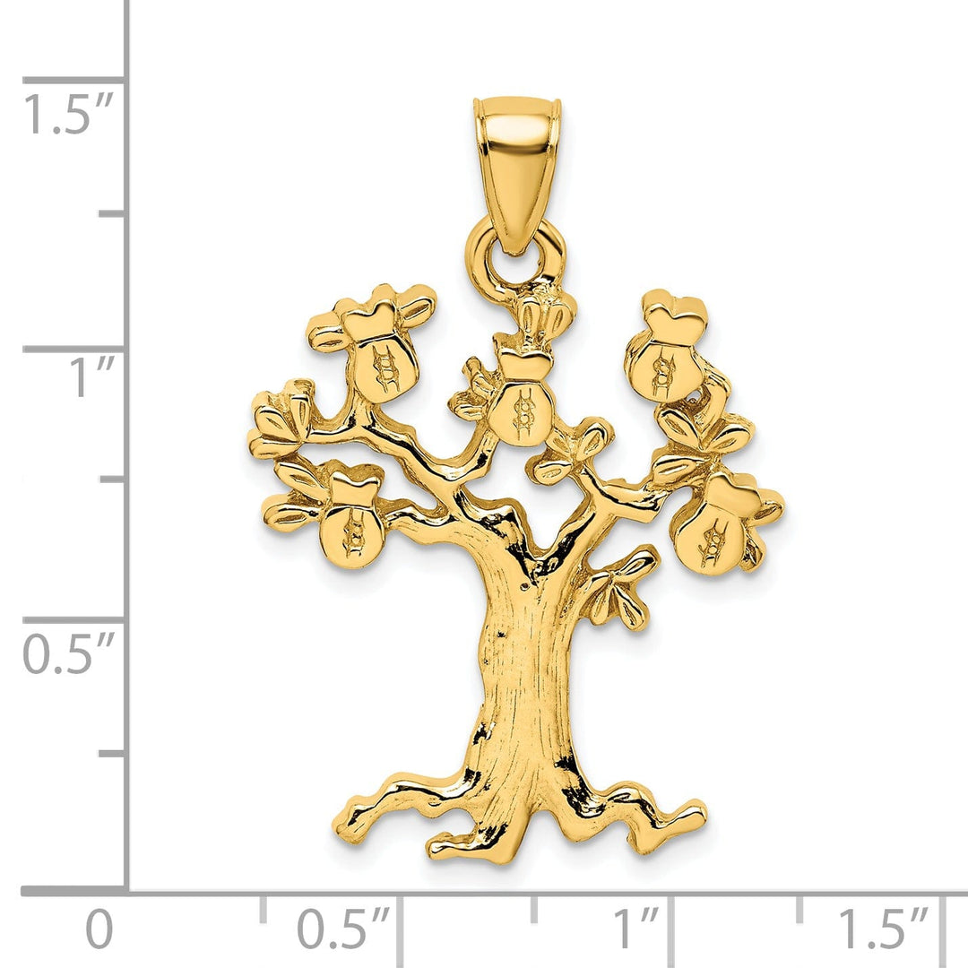 14K Yellow Gold Textured Polished Finish Cut-Out Design Money Tree Charm Pendant