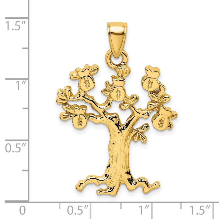 14K Yellow Gold Textured Polished Finish Cut-Out Design Money Tree Charm Pendant