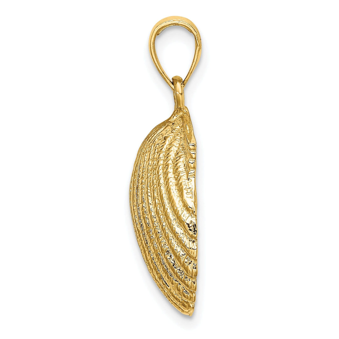 14K Yellow Gold Polished Textured Finish Scallop Shell Charm Pendant