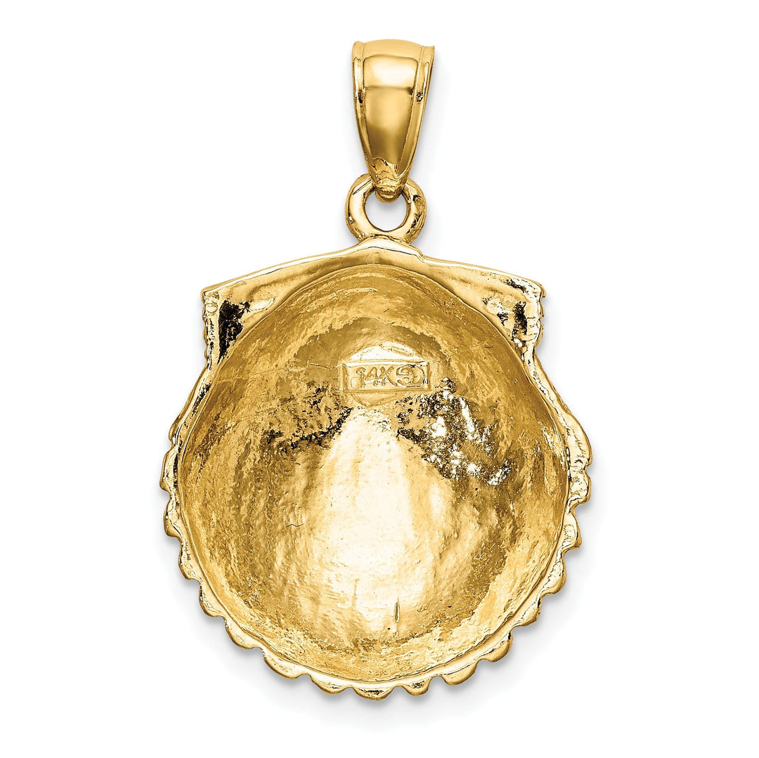 14K Yellow Gold Polished Textured Finish Scallop Shell Charm Pendant