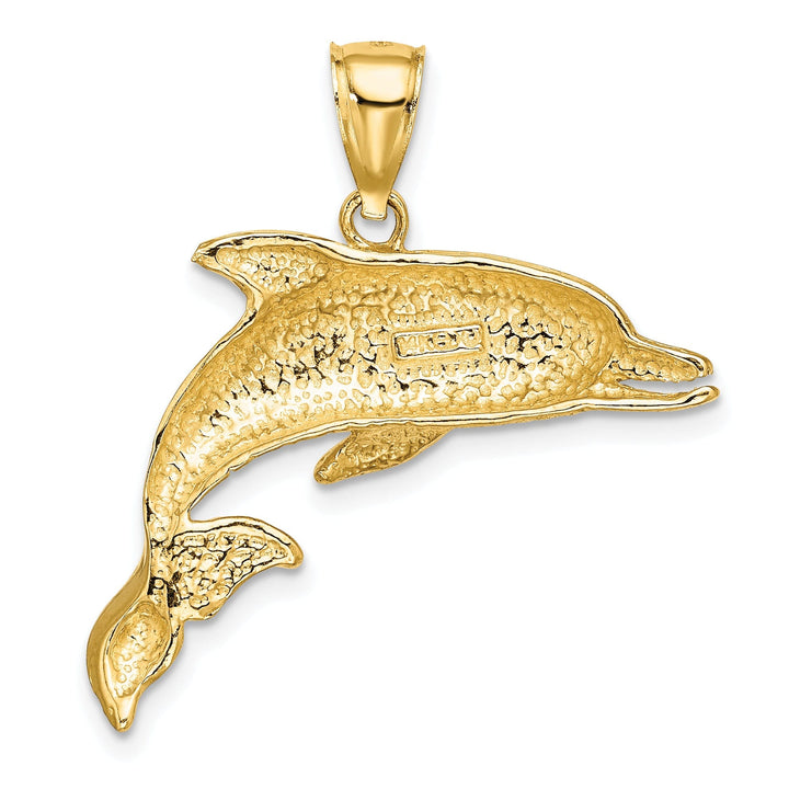 14k Yellow Gold Solid Casted Polished and Textrued Finish Open Mouth Dolphin Charm Pendant