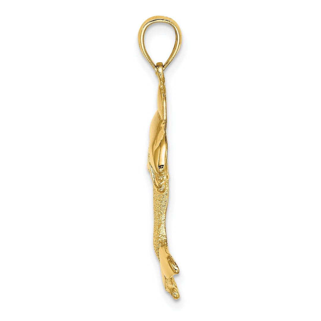 14K Yellow Gold 2-Dimensional Textured Polished Finish Dolphin Jumping Design Charm Pendant