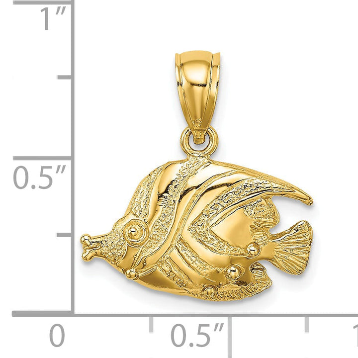 14K Yellow Gold Textured Polished Finish Fish 2D Design Charm Pendant