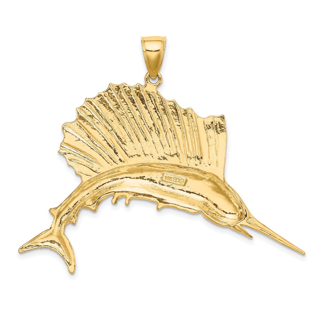 14k Yellow Gold Textured Polished Finish Sailfish Charm Pendant