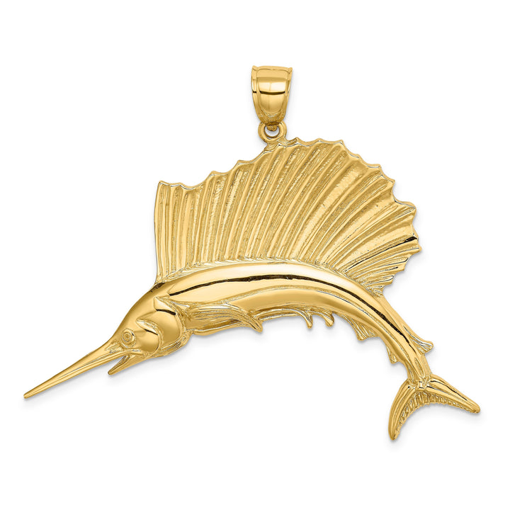 14k Yellow Gold Textured Polished Finish Sailfish Charm Pendant