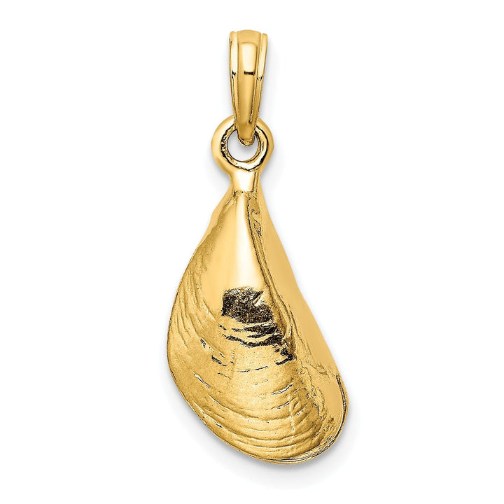 14K Yellow Gold Texture Polished Finish 3-Dimensional Mussel Shell Charm Pendant