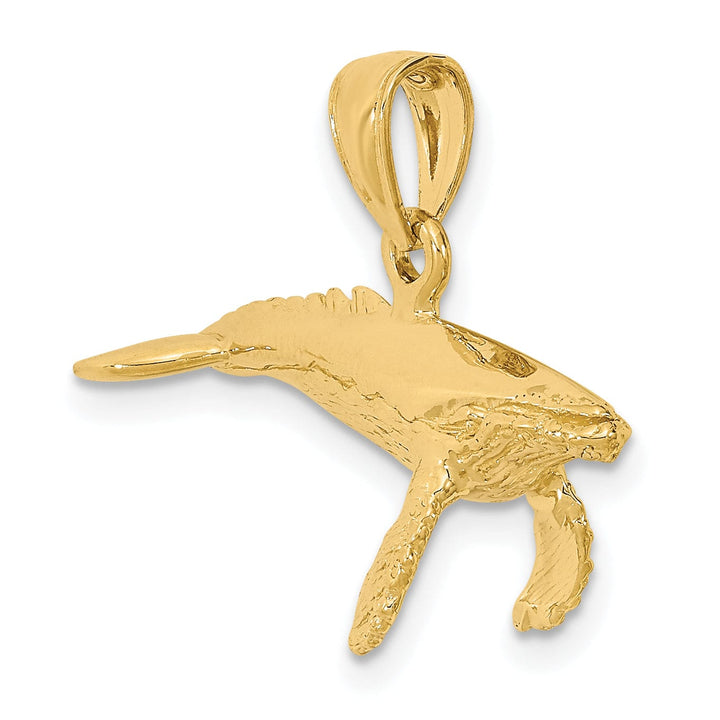 14K Yellow Gold 3-Dimensional Polished Textured Finish Underside Humpback Whale Charm Pendant