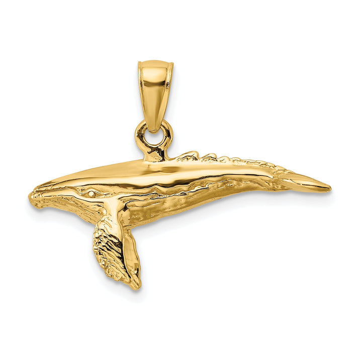 14K Yellow Gold 3-Dimensional Polished Textured Finish Underside Humpback Whale Charm Pendant