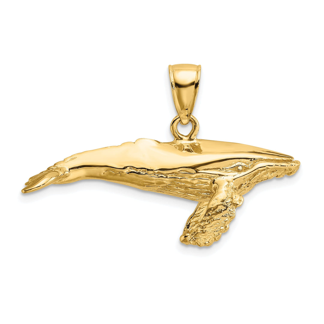 14K Yellow Gold Textured Polished Finish 3-Dimensional Underside Humpback Whale Charm Pendant