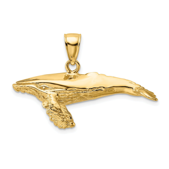 14K Yellow Gold Textured Polished Finish 3-Dimensional Underside Humpback Whale Charm Pendant